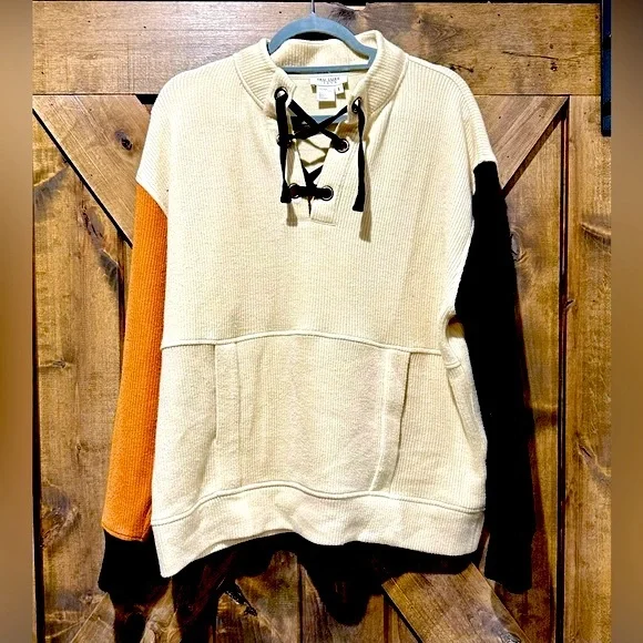 EUC Tru Lux Jeans Color Block Laced Neck Sweater Sz L - Picture 14 of 16